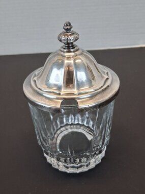 Arcoroc France Clear Glass Jar w/ Metal Lid 8oz Vintage Ribbed Canister VTG 1960